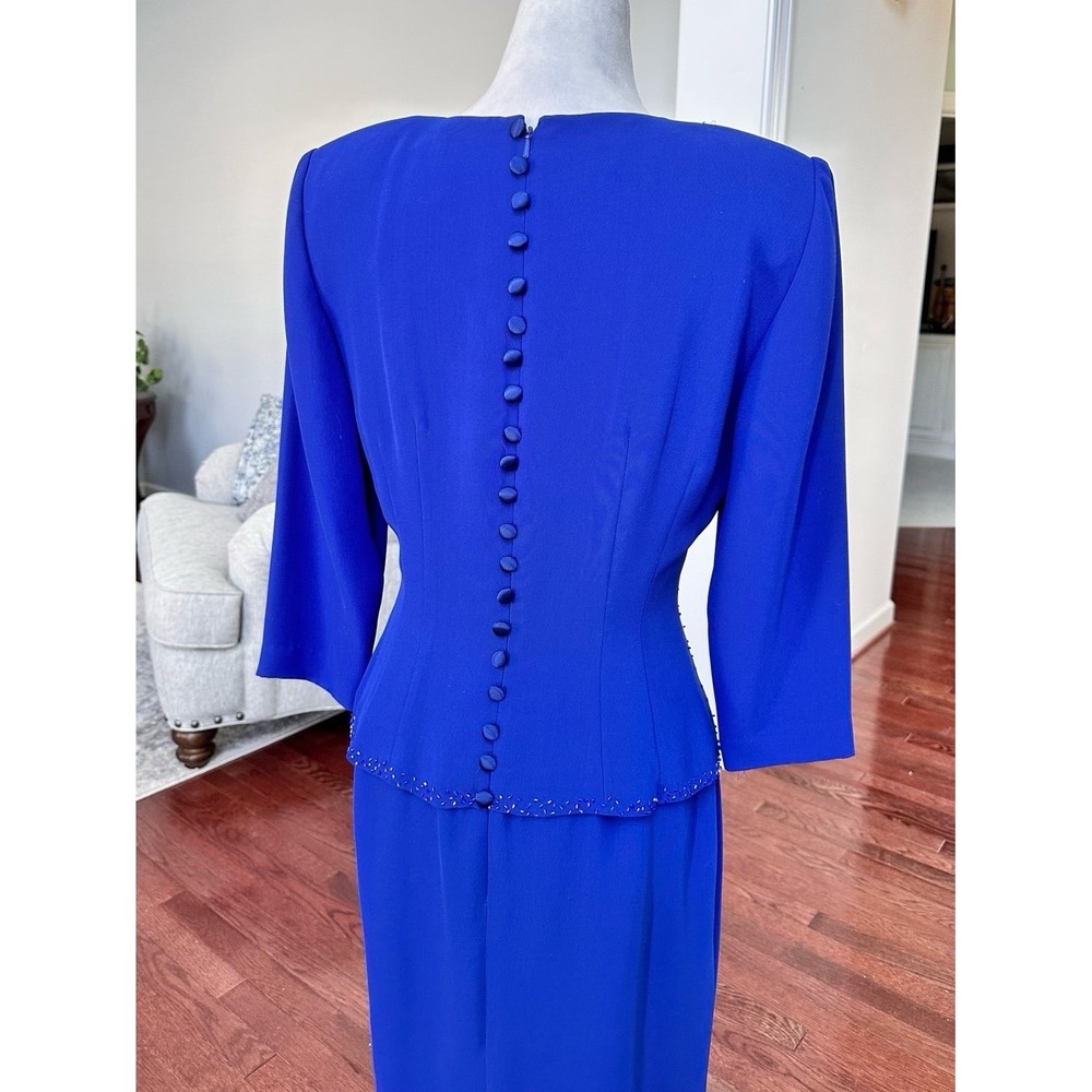 Vintage Donna Morgan Blue Beaded Embellished Long Sleeve Gown Dress Size 4 - Picture 7 of 12